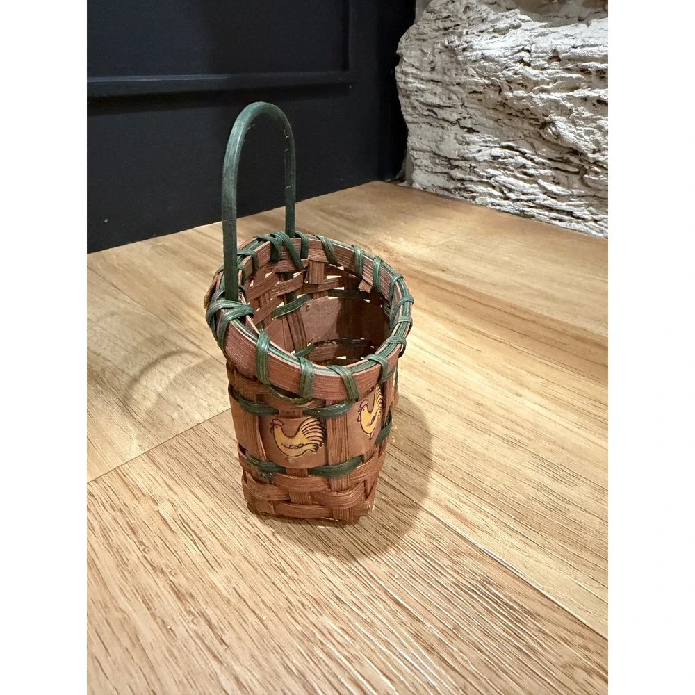 Miniature Woven Rooster Basket Farmhouse Decor Brown Green Small Hanging Basket